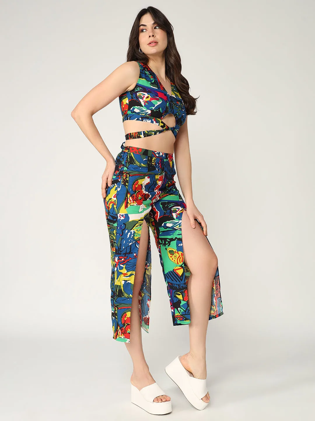 Picasso Inspired Printed Fusion Top With Pant Set