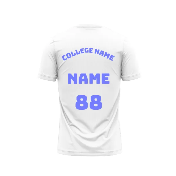 Plain Round neck White Tshirt With College Name , Player Name and Number Printed.