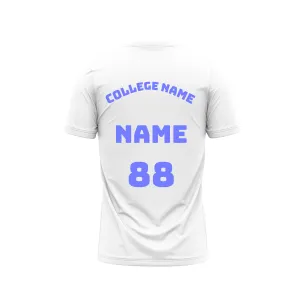 Plain Round neck White Tshirt With College Name , Player Name and Number Printed.