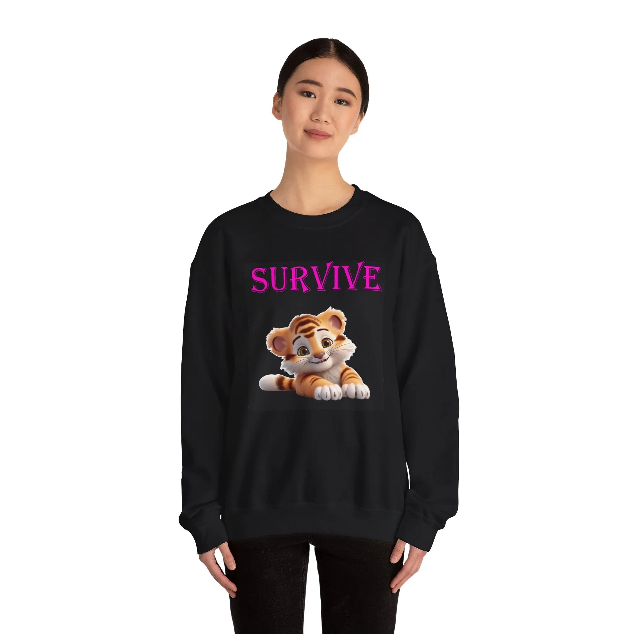 Princess Grace  Survive Tiger Graphic Sweatshirt  Cozy Unisex Crewneck for Animal Lovers