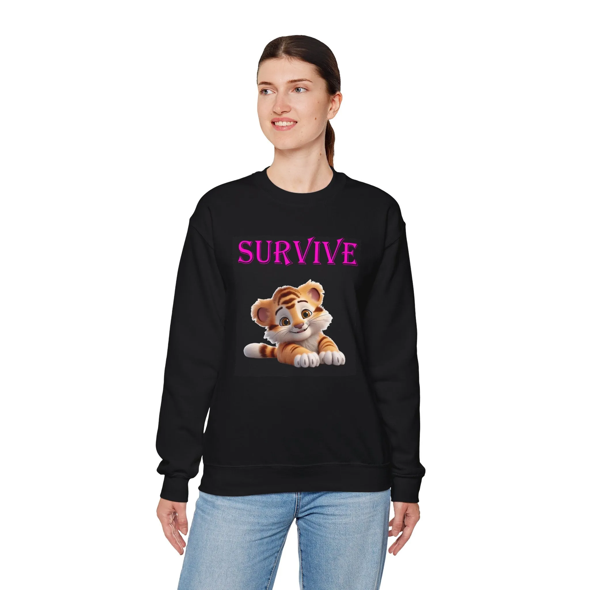 Princess Grace  Survive Tiger Graphic Sweatshirt  Cozy Unisex Crewneck for Animal Lovers