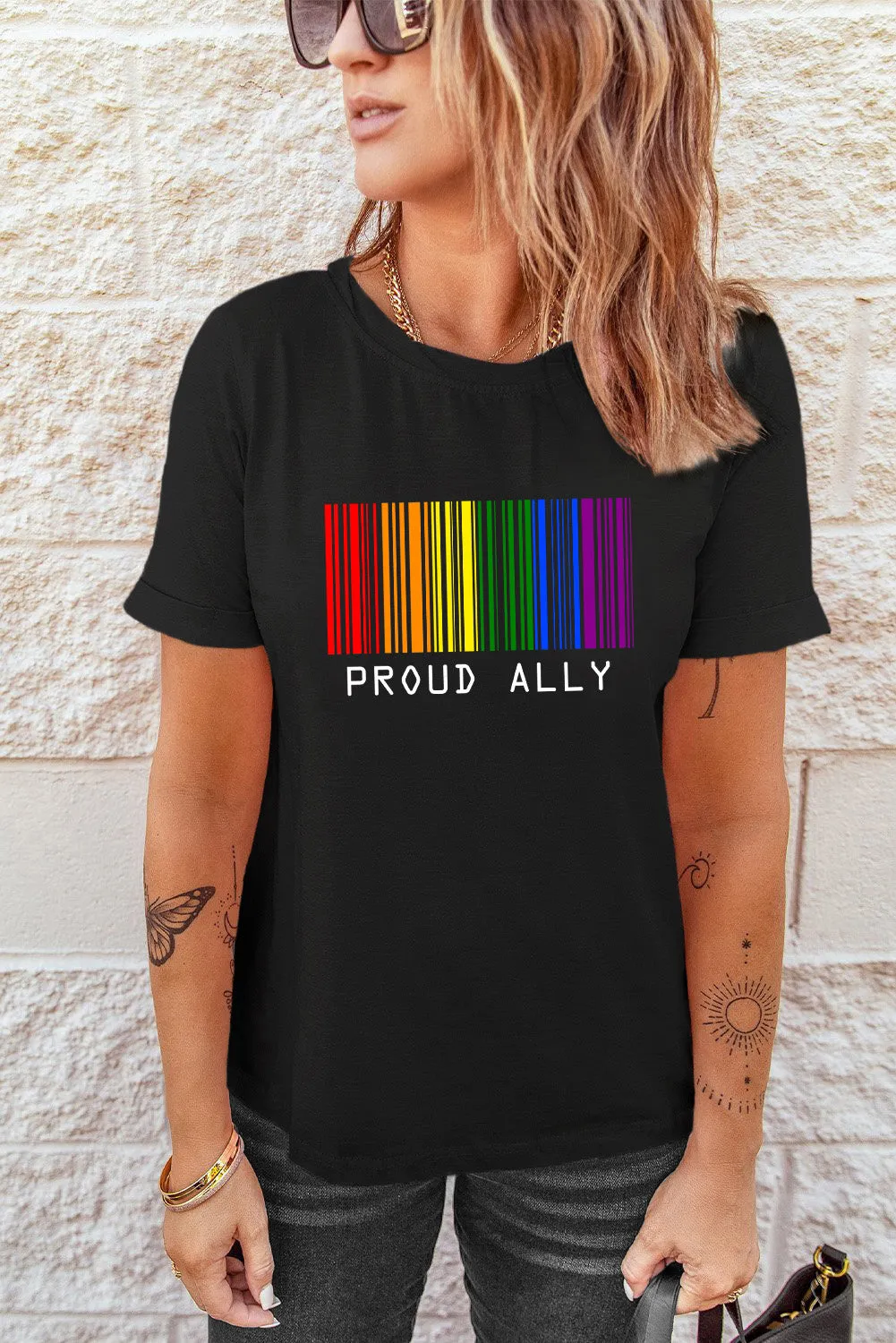 Proud Ally Rainbow Bar Code Print T Shirt LGBT Equality Casual Summer Shirt