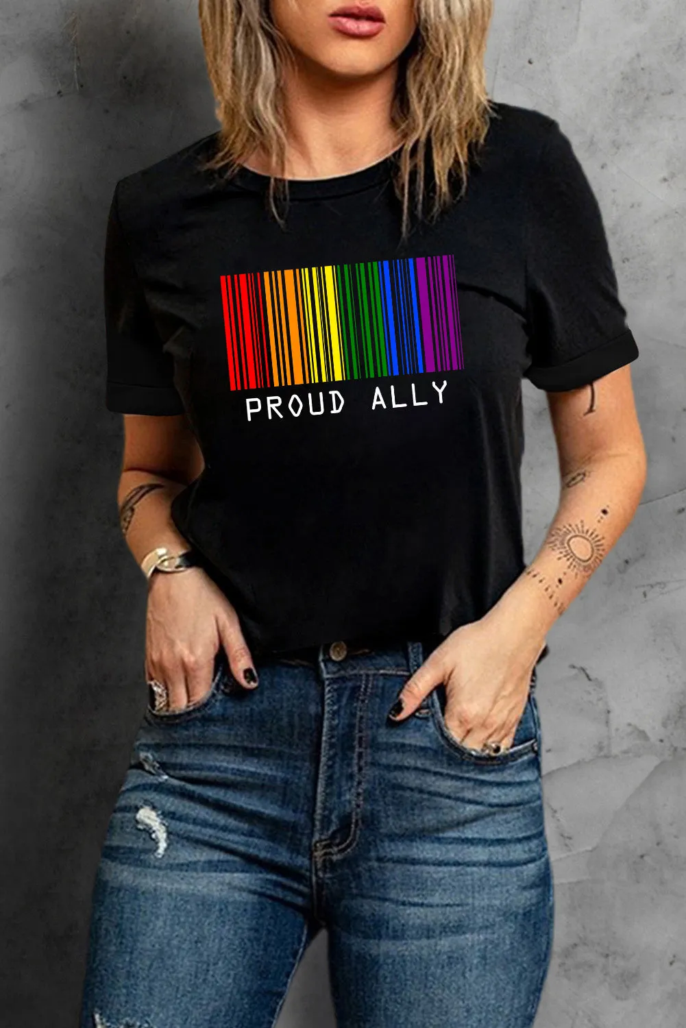 Proud Ally Rainbow Bar Code Print T Shirt LGBT Equality Casual Summer Shirt