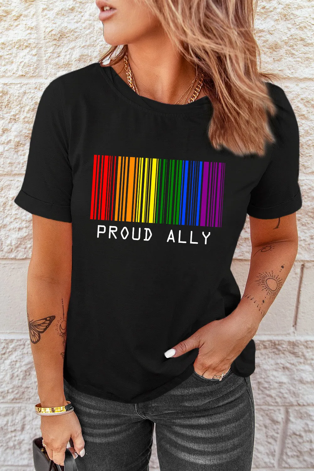 Proud Ally Rainbow Bar Code Print T Shirt LGBT Equality Casual Summer Shirt