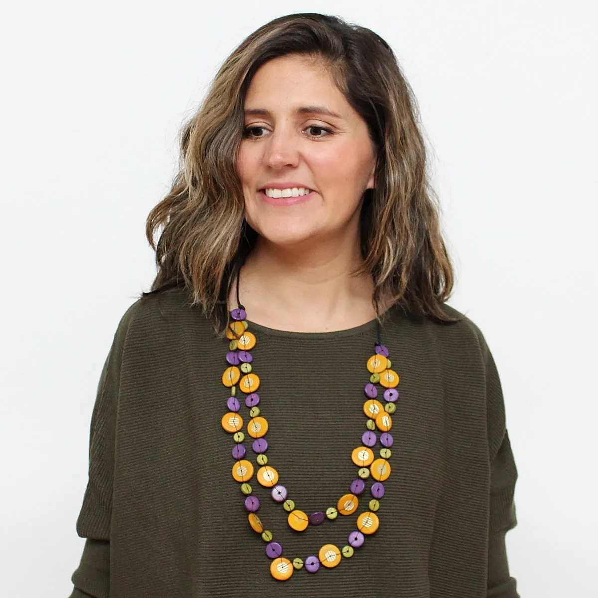 Purple and Mustard Tatum Double Strand Necklace