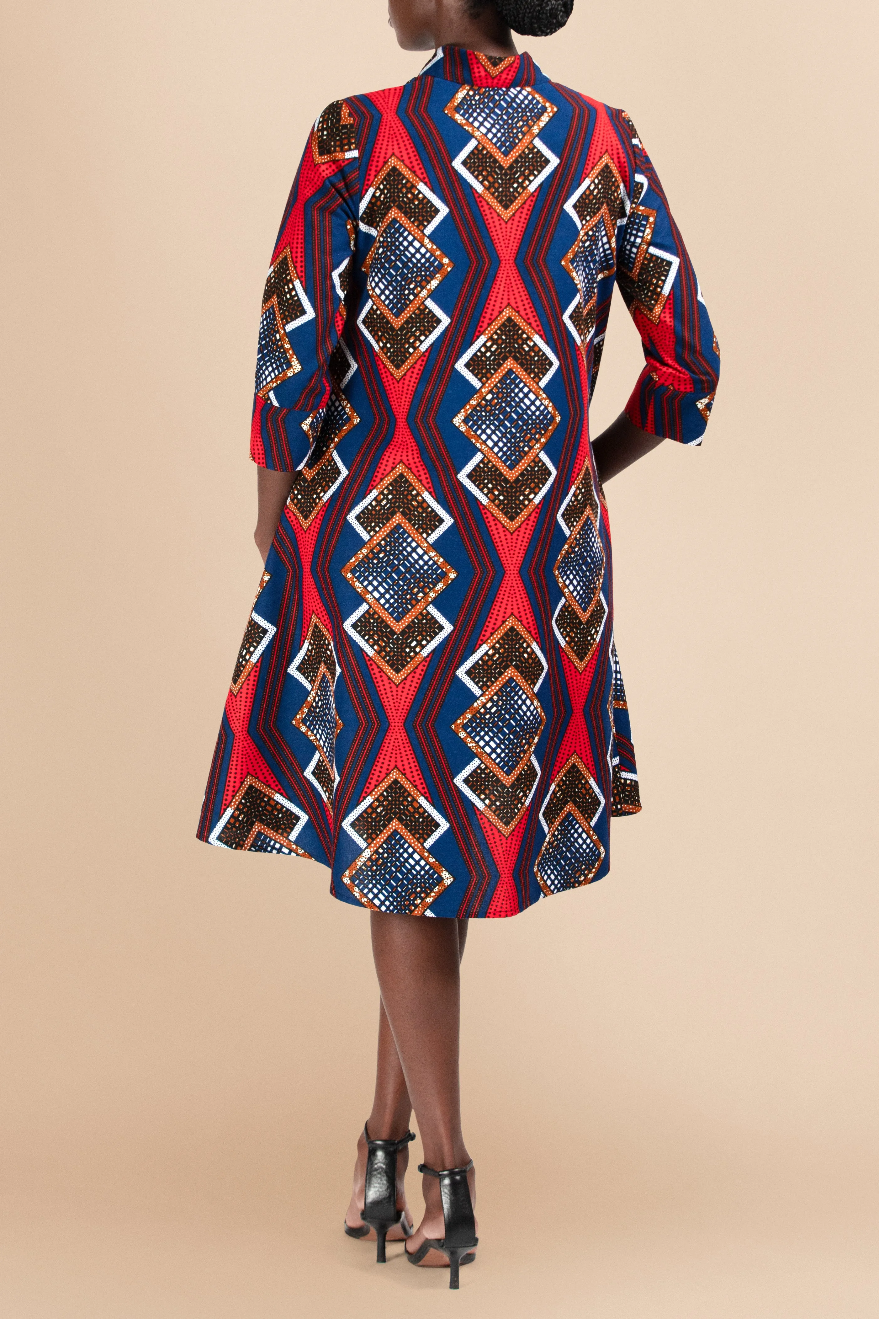 Raha Trio Squares Print Cotton Shirtdress