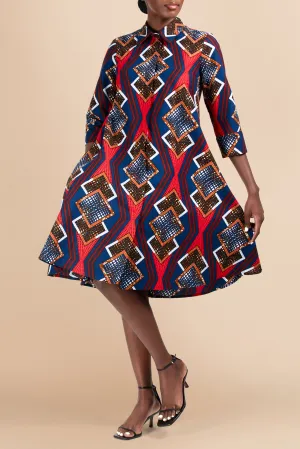 Raha Trio Squares Print Cotton Shirtdress