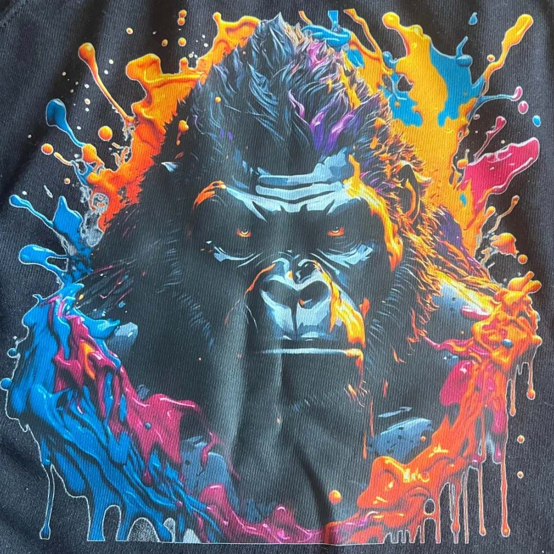 Small Black Sweatshirt with Colorful Gorilla Print - Vibrant and Unique