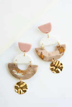 Stacie Clay Drop Earrings | Eclectic Art Deco Earrings | Neutral Clay with Gold Leaf Details