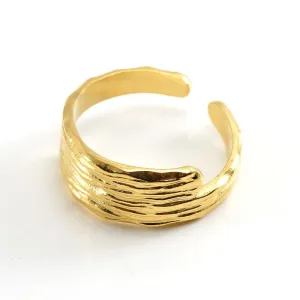 Textured 18K Gold Plated Adjustable Ring – Bold Stainless Steel Fashion Design