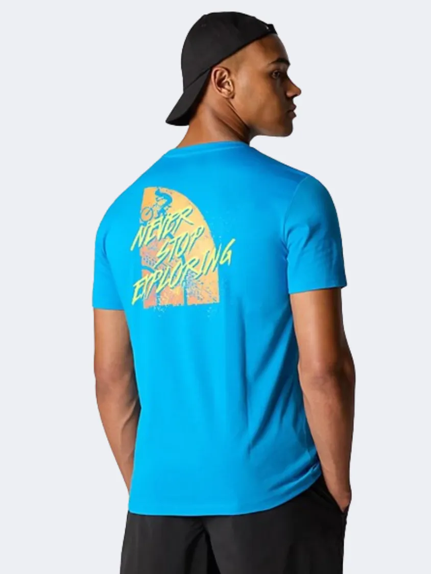 The North Face Foundation Tracks Graphic Men Hiking T-Shirt Skyline Blue