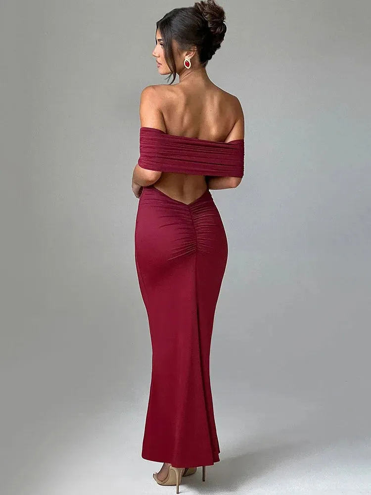 Trendy Strapless Backless  Off-shoulder Maxi Dress