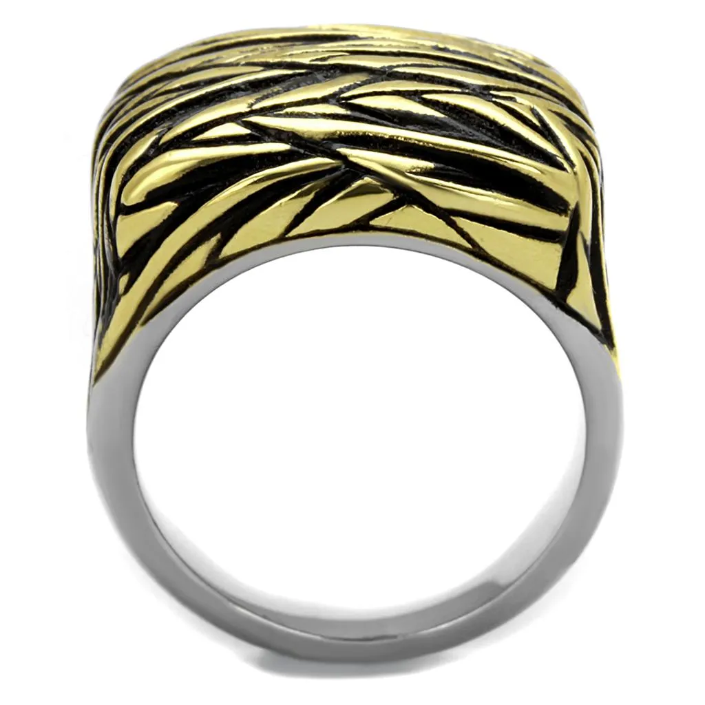 Two-Tone IP Gold (Ion Plating) Stainless Steel Ring with Epoxy in Jet for Women Style TK2370