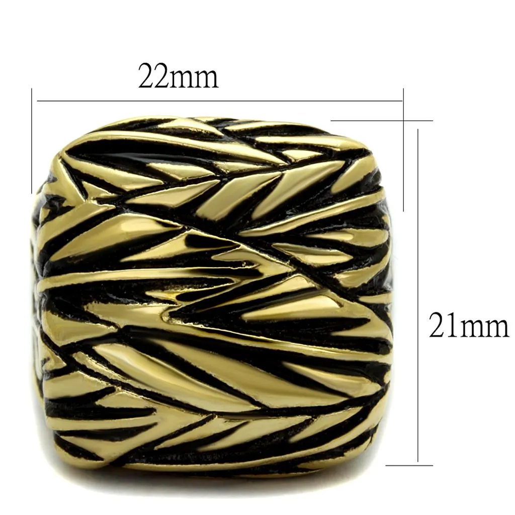 Two-Tone IP Gold (Ion Plating) Stainless Steel Ring with Epoxy in Jet for Women Style TK2370