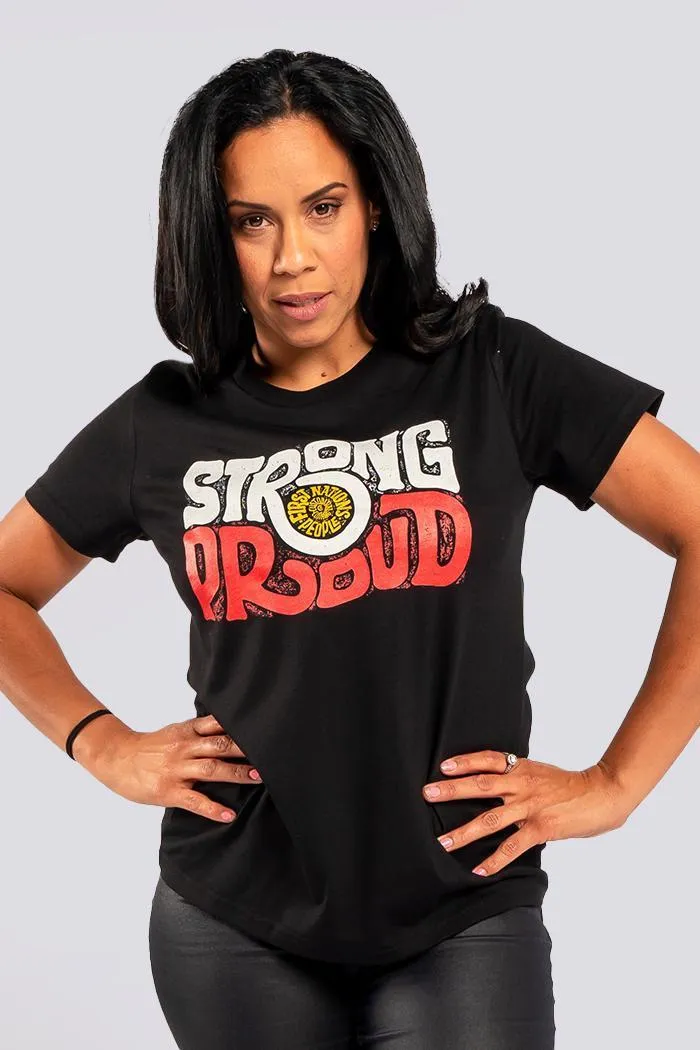 Vintage Strong & Proud Classic Black Cotton Crew Neck Women's T-Shirt