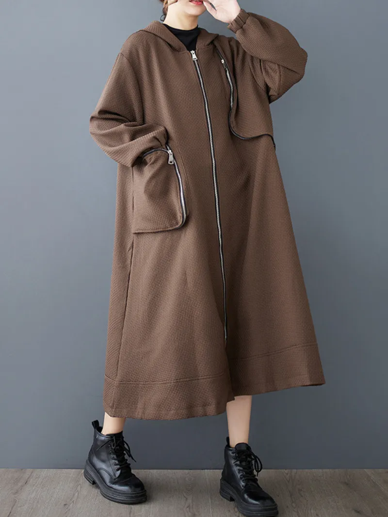 Women’s Everyday Wear Zipper Hooded  A-Line Dress