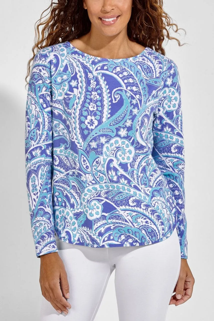 Women's Heyday Side Split Shirt  |  Aura Blue Summertime Paisley