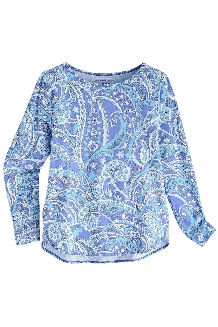 Women's Heyday Side Split Shirt  |  Aura Blue Summertime Paisley