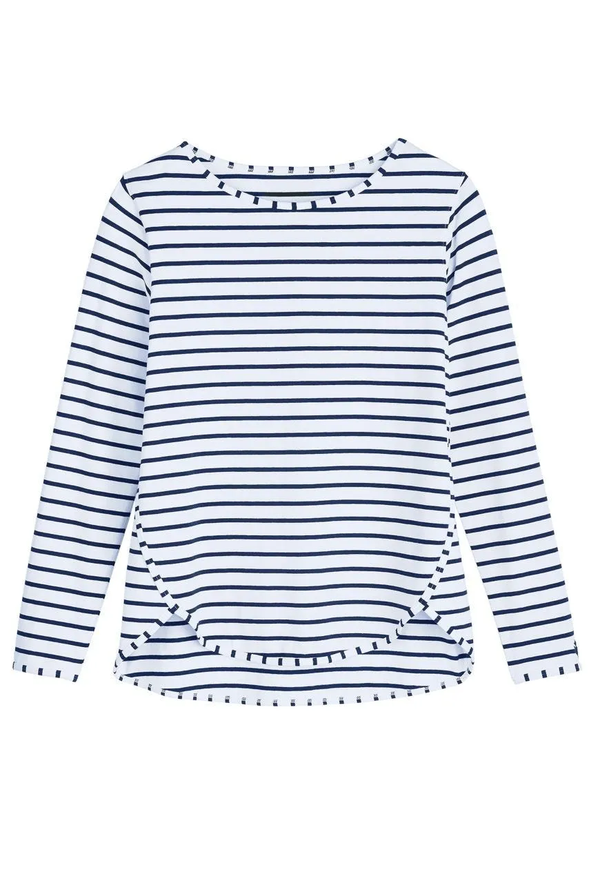 Women's Heyday Side Split Shirt  |  White/Navy Stripe