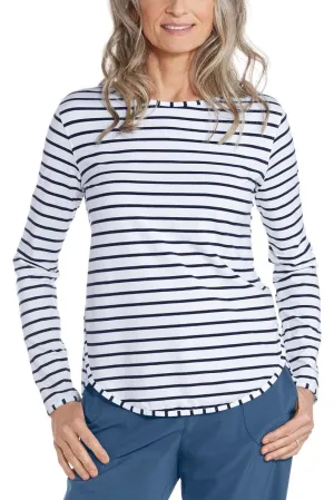 Women's Heyday Side Split Shirt  |  White/Navy Stripe