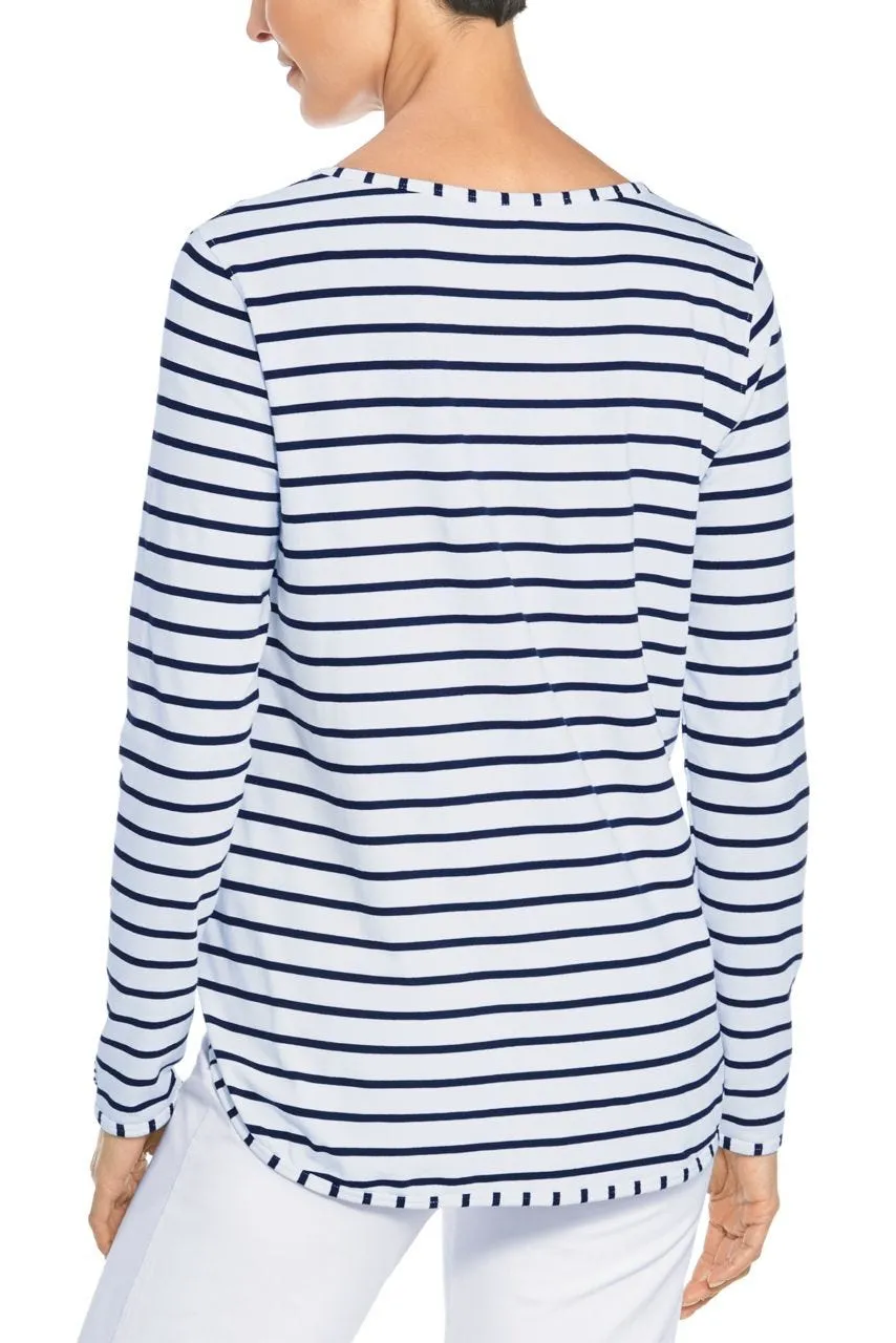 Women's Heyday Side Split Shirt  |  White/Navy Stripe