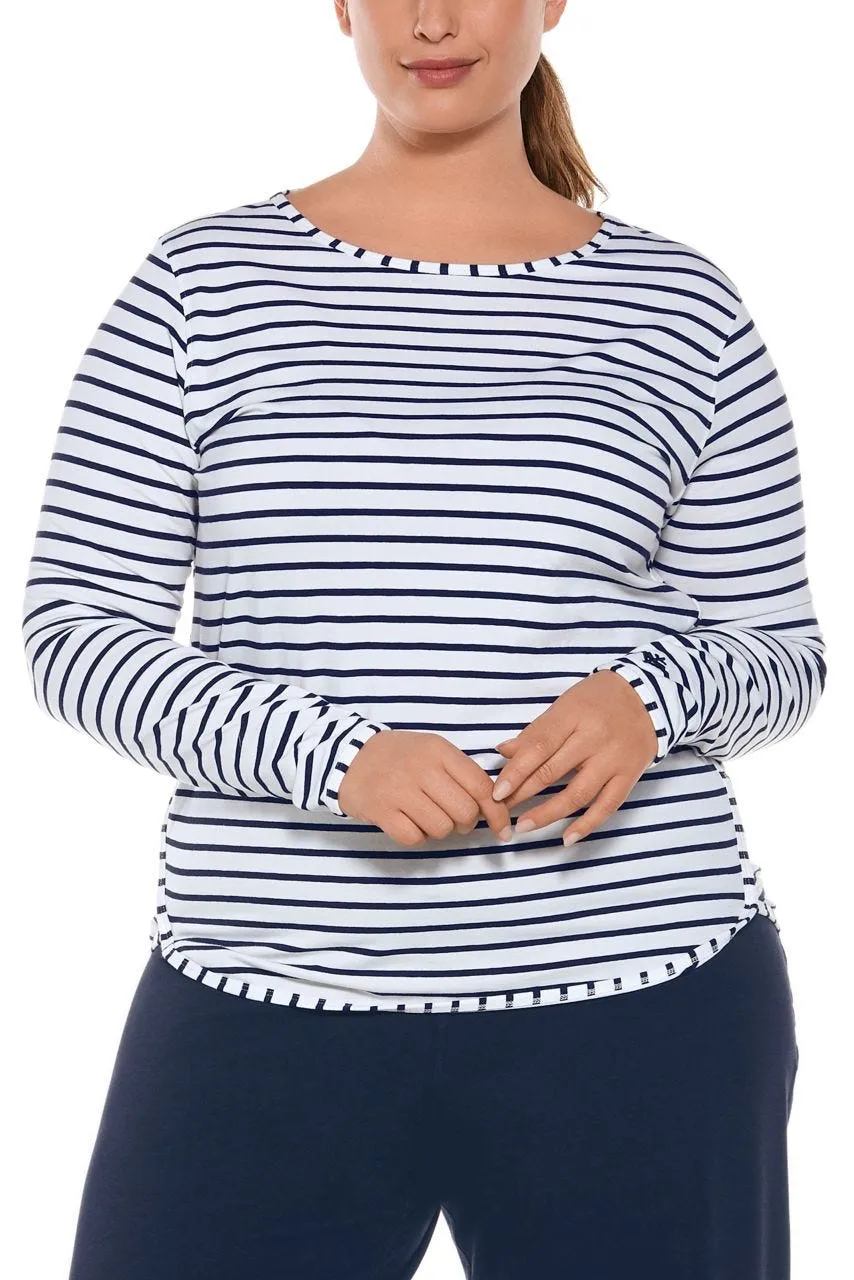 Women's Heyday Side Split Shirt  |  White/Navy Stripe