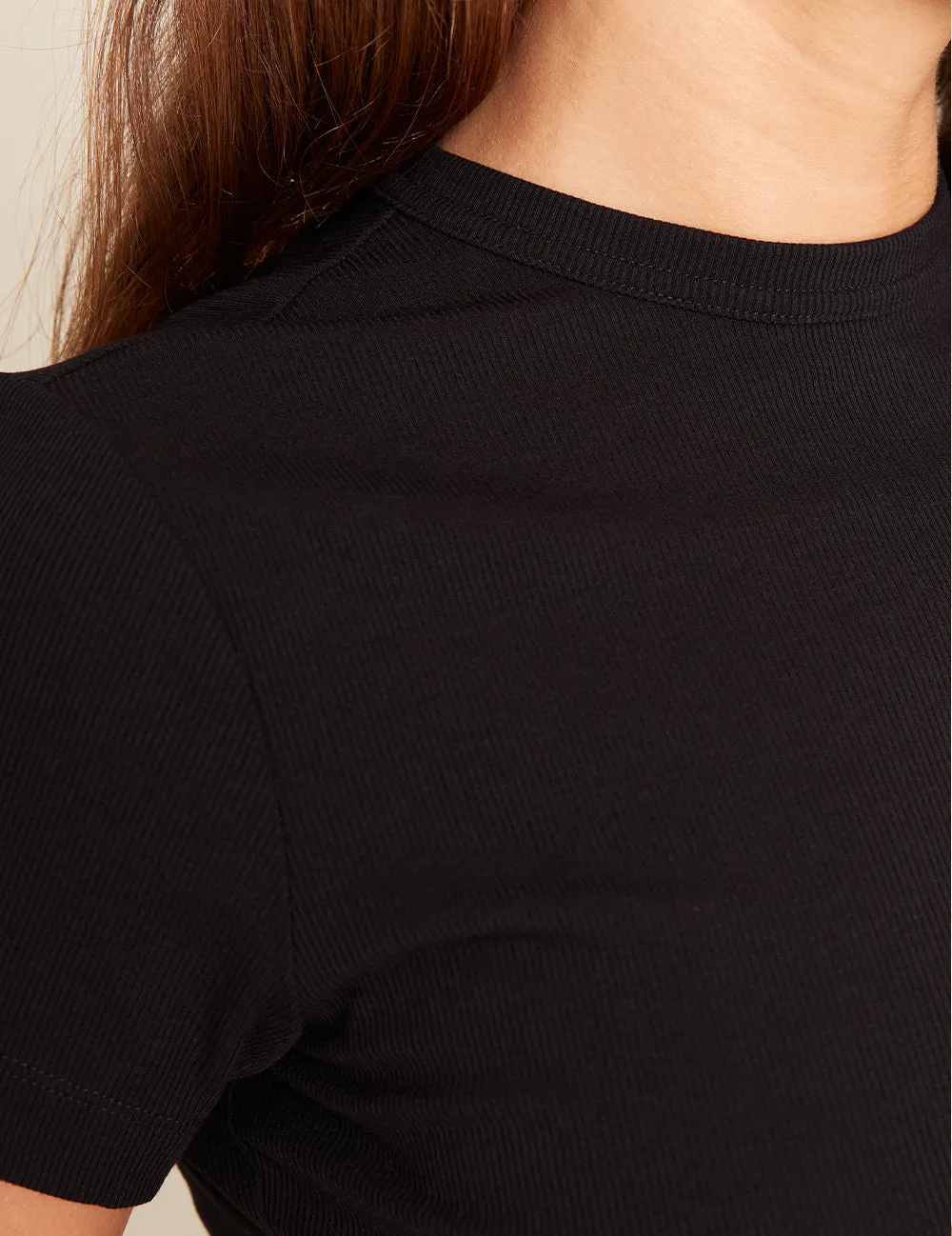 Women's Ribbed Crew Neck T-Shirt - Black